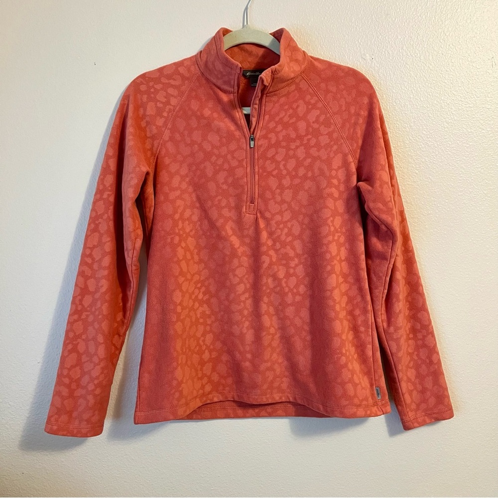 Eddie Bauer Quest 1/4 Quarter Half Zip Fleece Leopard Print Pullover Sweater